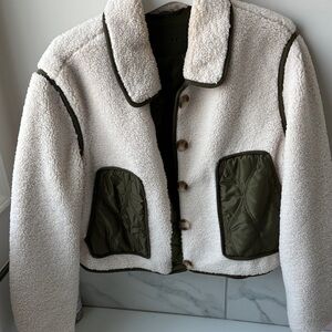 Blank NYC Cream and Green Sherpa Jacket